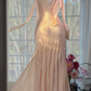 Glamorous Champagne Beaded Mermaid Prom Gown Spaghetti Strap Ruched Evening Dress DP8126