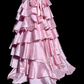 Vintage Pink Satin Sweetheart Neckline Beaded Mermaid Ruffled Tiered Evening Gown DP7353