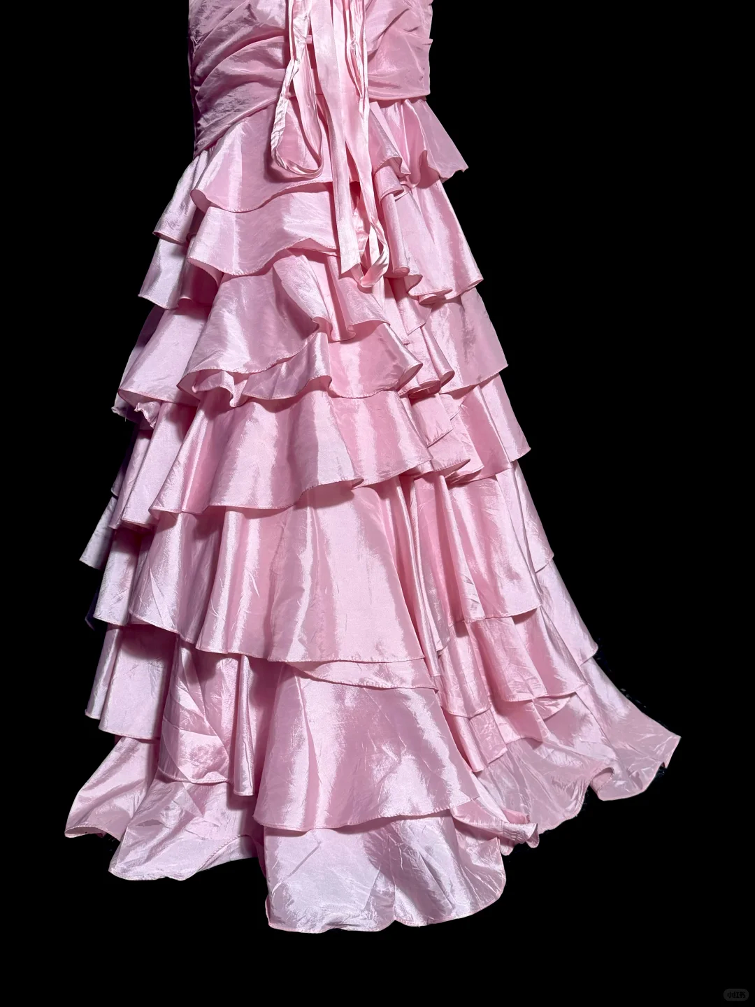 Vintage Pink Satin Sweetheart Neckline Beaded Mermaid Ruffled Tiered Evening Gown DP7353