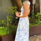 Sweet Blue and White Printed Backless Party Dress Wedding Guest Dress,DP1498