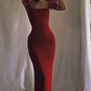 Sexy Red Spaghetti Straps Sheath Long Evening Party Dress, DP3828