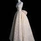 Pretty Champagne Strapless A-Line Lace Long Evening Party Dress Birthday Outfits, DP5357
