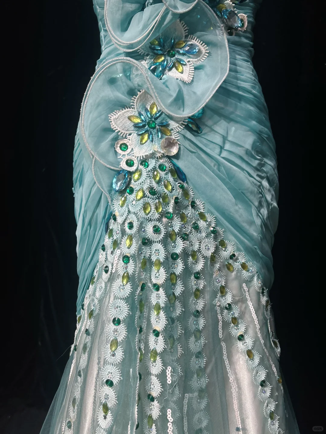 Glamorous Turquoise Strapless Mermaid Evening Gown with 3D Floral Applique Sequin Lace Train Prom Dress DP7288