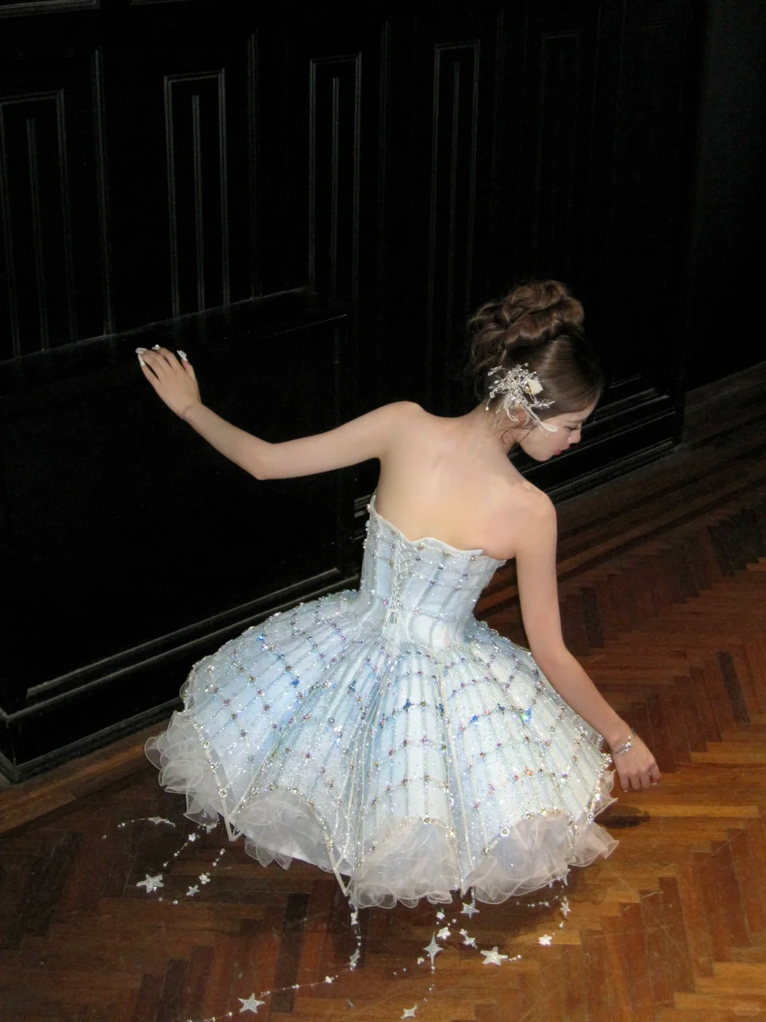 Gorgeous Shiny Light Blue Sequined A-Line Strapless Design Tiered Party Dress Homecoming Dress DP6245