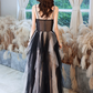 Elegant Black Ombre Tulle Spaghetti Straps Lace Appliques A‑Line Long Evening Gown DP8825