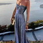 Glamorous Strapless Purple Metallic Pleated Sweetheart Maxi Evening Dress DP8101