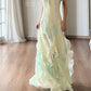 Vintage Mint Green Ombre Chiffon Maxi Prom Dress Ruffled Sweetheart Evening Gown DP8279
