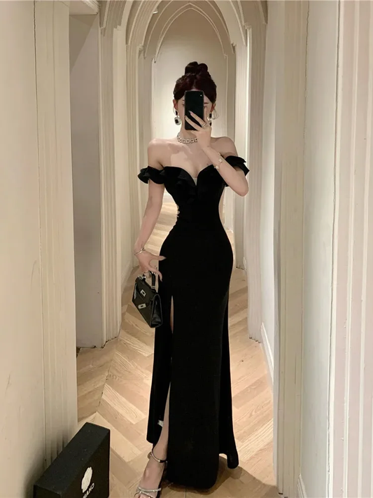 Black Off Shoulder Mermaid Long Party Dress Elegant Birthday Party Dress, DP3624