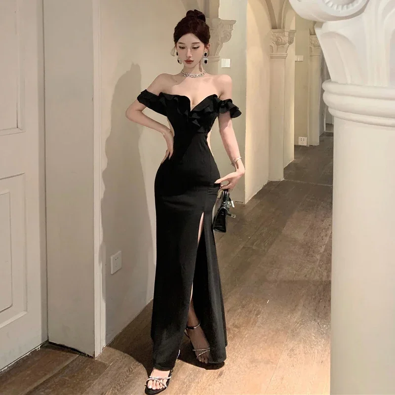 Black Off Shoulder Mermaid Long Party Dress Elegant Birthday Party Dress, DP3624