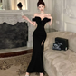 Black Off Shoulder Mermaid Long Party Dress Elegant Birthday Party Dress, DP3624