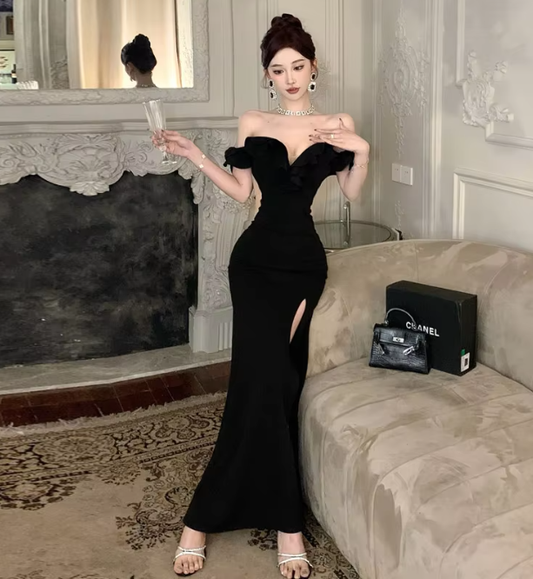 Black Off Shoulder Mermaid Long Party Dress Elegant Birthday Party Dress, DP3624