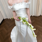 Gorgeous Off-the-Shoulder Satin Mermaid Wedding Dress 3D Floral Neckline Bridal Gown DP8315