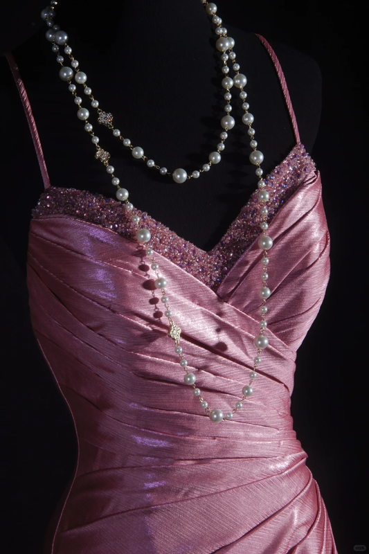 Elegant Dusty Rose Satin Mermaid Spaghetti Straps Sweetheart Evening Gown DP7385