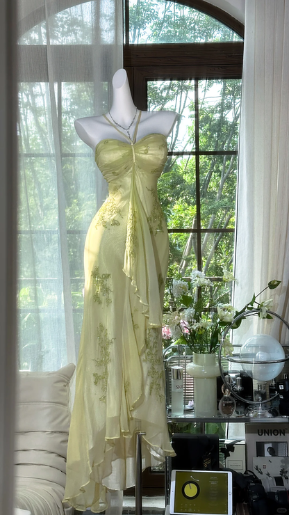 Shiny Light Green Sequined Spaghetti Strap Design Chiffon Prom Dress Evening Dress DP6239