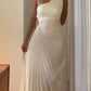 Elegant Cream One-Shoulder Pleated Asymmetric Hem Prom Dress DP8488