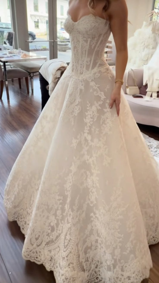 Romantic Strapless Lace Corset Sweetheart A-Line Wedding Dress DP8435