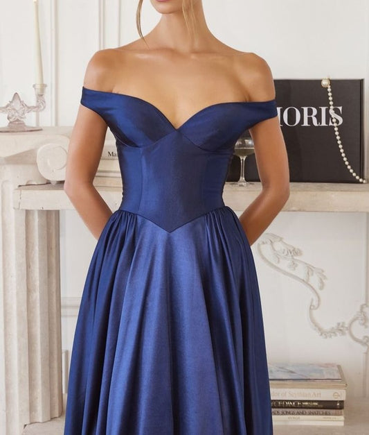 Vintage schulterfreies A-Linien-Satin-Abendkleid DP8449