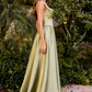 Elegant Sage Green Satin A-Line Cowl Neck & Slit Evening Gown DP8474
