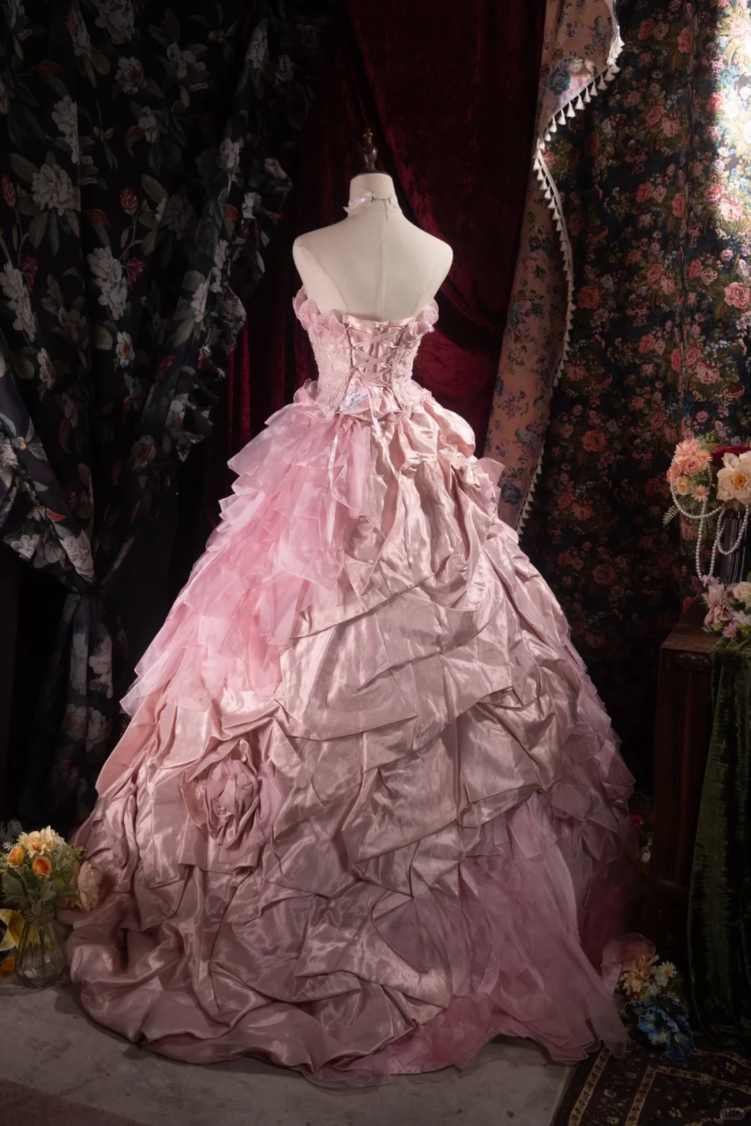 Glamorous Ruffled Strapless 3D Rose Beaded Sweet 16 Quinceanera Ball Gown DP7305