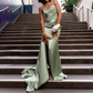 Sage Green Strapless Sheath Satin Long Formal Party Dress, DP4015