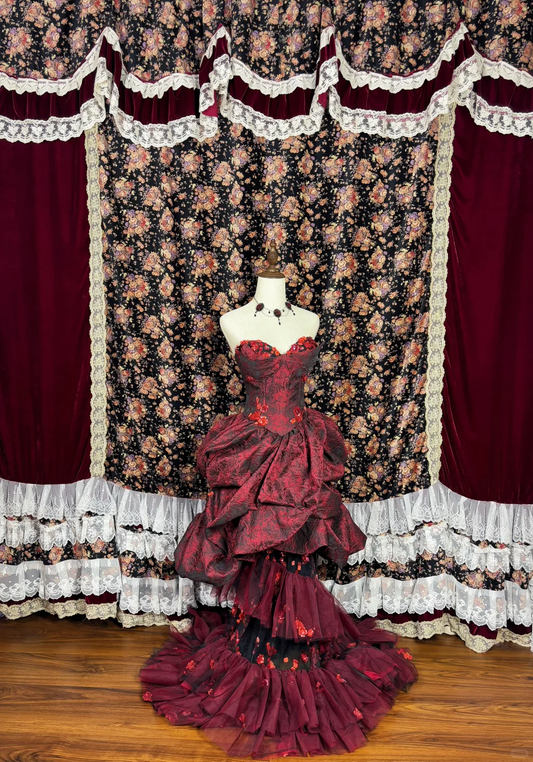 Gorgeous Burgundy Sweetheart Rose Applique Strapless Floor-length/Short Prom Dress Birthday Dress Evening Dress DP6422