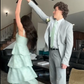 Sage Green Straps A-Line Tiered Cute Long Prom dress, DP2586