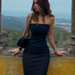 Black Strapless Sheath Long Simple Party Dress Fashion Women Dress, DP3574