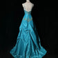 Vintage Turquoise Spaghetti Strap Beaded Embroidery Sweetheart Layered Taffeta Evening Gown DP7135