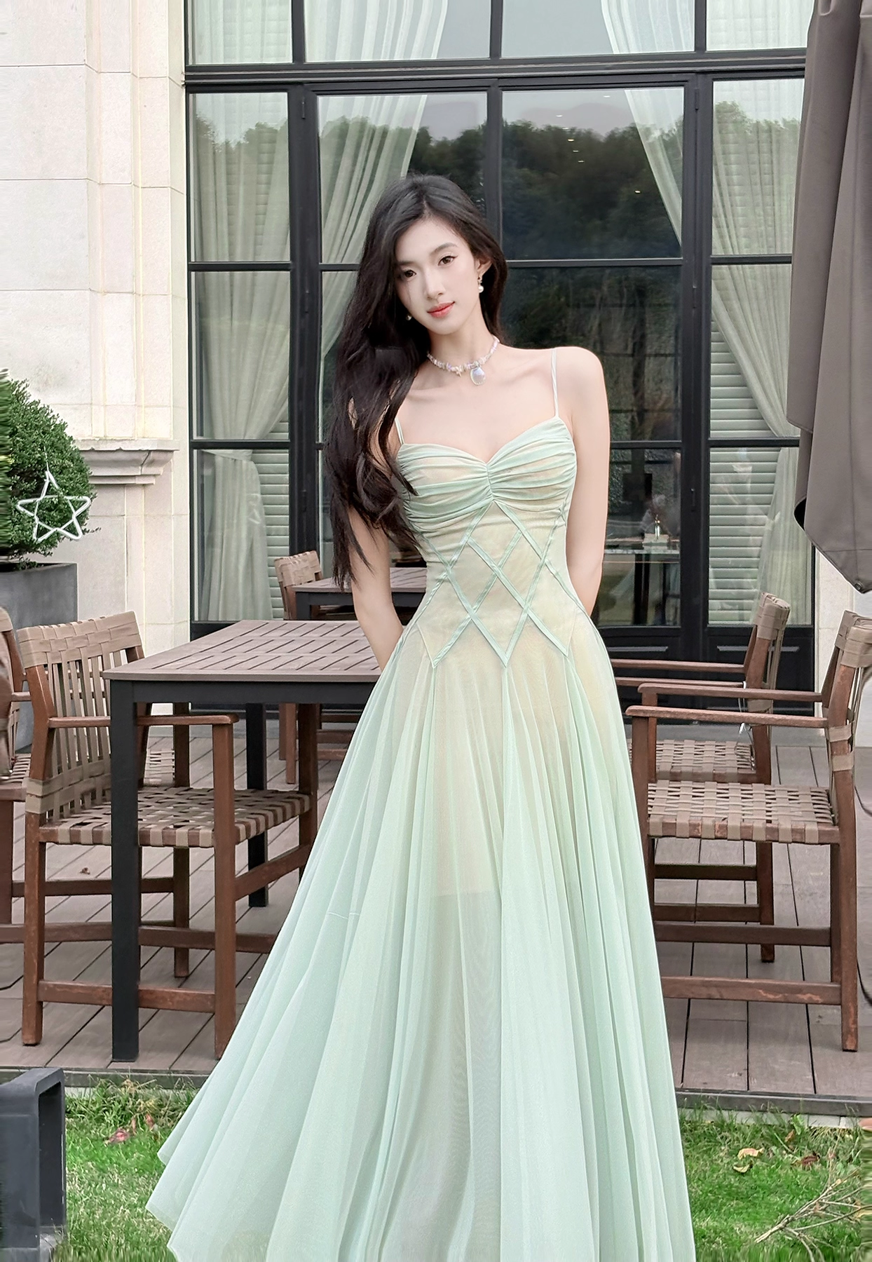 Robe de bal vintage en mousseline de soie vert sauge, coupe trapèze, bretelles spaghetti, robe de soirée longue, robe formelle DP6699