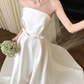 Glamorous Satin A-Line Strapless Wedding Dress with Detachable Tulle Veil DP7123