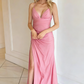 Elegant V-Neck Satin Mermaid Prom Dress with Slit Formal Evening Gown for Wedding Guest DP1290