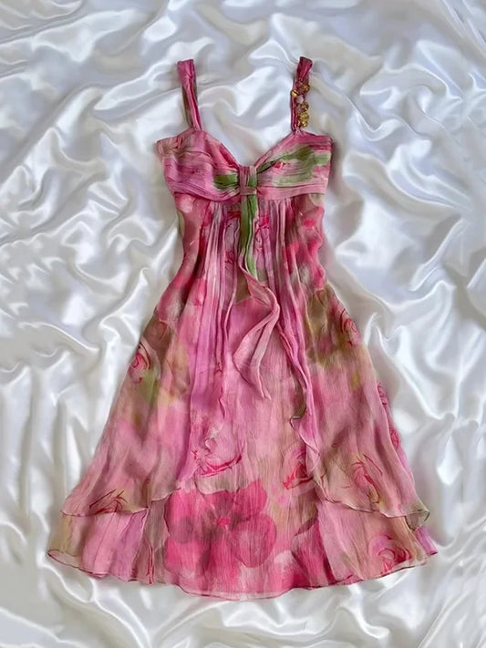 Vintage Chiffon Floral Prom Dress Sheath Ruffled Evening Dress Short Formal Dress DP6655