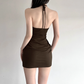 Cute Brown Halter-neck Sheath Short Summer Dresses Party Dress Homecoming Dress DP6341