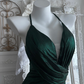 Elegant Emerald Green Halter-Neck Ruched Maxi Prom Dress Satin Evening Gown with High Slit DP8137