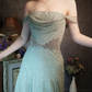 Vintage Light Green Off-the-shoulder Sparkling Beaded Design A-line Short Homecoming Dress DP6056