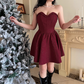Vintage Burgundy Sweetheart Strapless A-Line Sleeveless Short Summer Dresses Party Dress Homecoming Dress DP6395