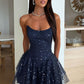 Vintage Strapless Navy Sequin Tulle A-Line Homecoming Dress DP8676