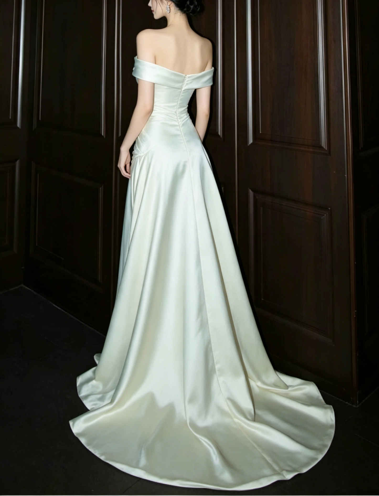 Vintage Satin Off-the-Shoulder Mermaid Ruched Prom Dress DP8568