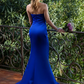 Vintage Royal Blue Strapless Mermaid High Slit Prom Dress DP8412