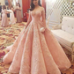 Gorgeous Sweetheart Short Sleeves A Line Ball Gown Long Prom Dresses with Appliques,DP0207