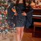 White Sequins Cut Waist Shiny Homecoming Dress, DP2167