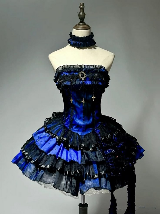 Blue Strapless A-Line Tiered Short Party Dresses Birthday Dresses, DP5733