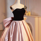 Black Velvet and Pink Satin Beautiful A-Line Strapless Party Dress Evening Gown, DP2476