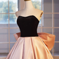 Black Velvet and Pink Satin Beautiful A-Line Strapless Party Dress Evening Gown, DP2476