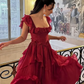 Burgundy A-Line Chiffon Ruffles Lovely Party Dress Birthday Outfits, DP3585