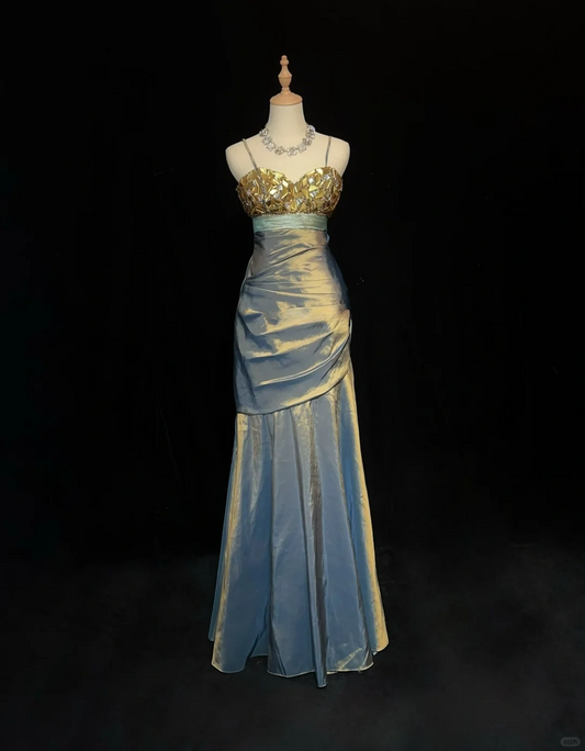 New Arrival Straps Mermaid Beading Vintage Long Evening Party Dress, DP4882