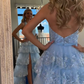 Light Blue V Neck Halter Layers Formal Gown Party Dress, DP2699