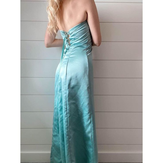 Vintage Beading Halter Satin Blue Evening Party Dress, DP2499