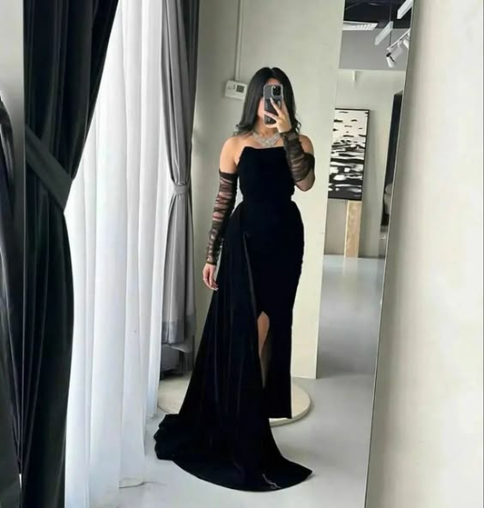 Charming Black Strapless Long Formal Party Dress Evening Gown, DP3479