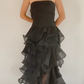 Black Strapless Ruffles Classy Evening Party Dress, DP2597